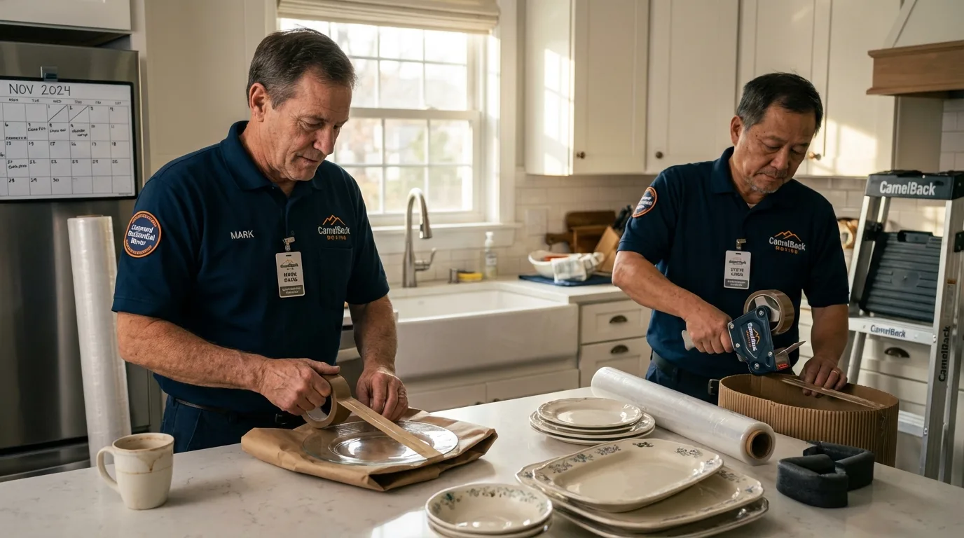Professional crew packing kitchen dishware in Williamstown, MA